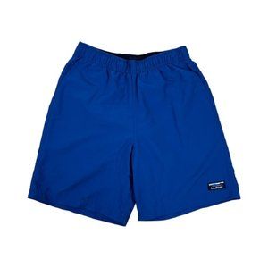 LL Bean Swim Shorts Supplex Trunks Lined Blue Drawstring Board Shorts Sz S